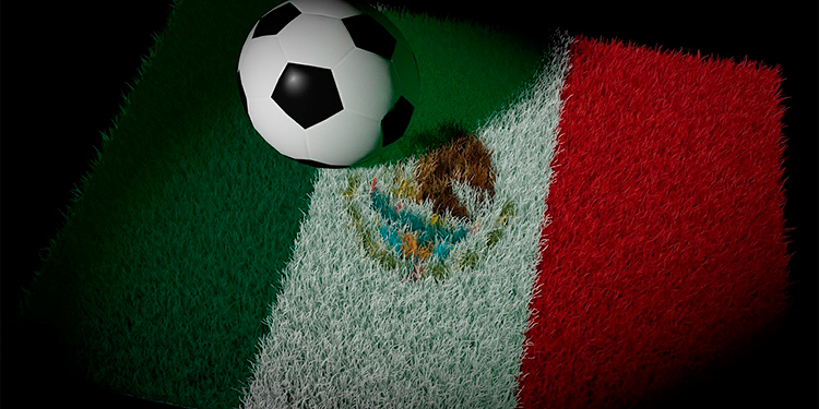 un balón de futbol sobre una bandera mexicana